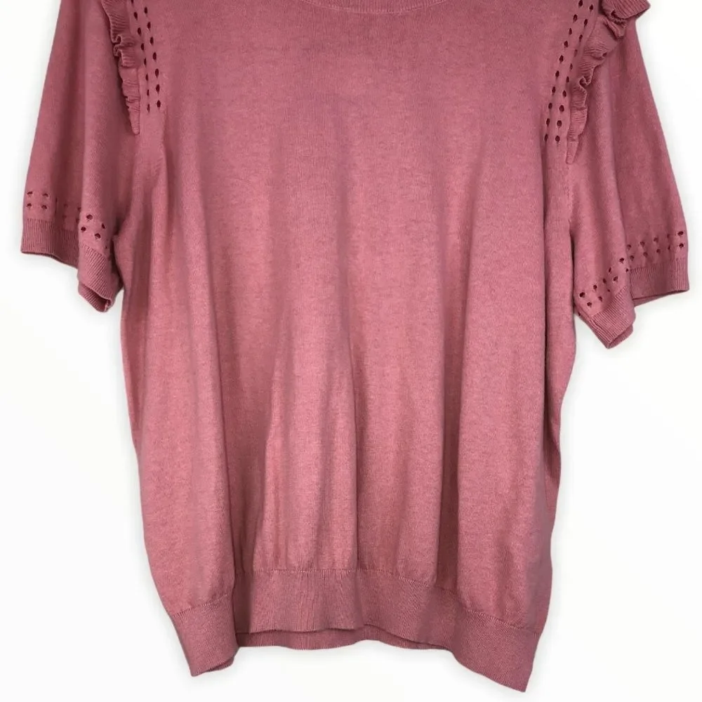 Kate Spade Light Pink Eyelet Ruffle Short Sleeve Sweater size XXL NWT Crew Neck